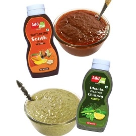 Add me 6 in 1 Chutneys Of Meethi sonth + Punjabi Garlic Chutney + Mixed Pickle + Dhania Pudina Sauce + Mango Methi Dana Pickles + Momo\'s chutney | 200-240G Each Pack of 6 Ready to eat Classic Indian