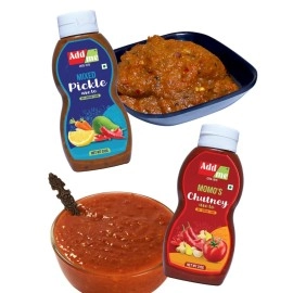 Add me 6 in 1 Chutneys Of Meethi sonth + Punjabi Garlic Chutney + Mixed Pickle + Dhania Pudina Sauce + Mango Methi Dana Pickles + Momo\'s chutney | 200-240G Each Pack of 6 Ready to eat Classic Indian