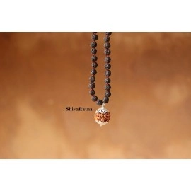 ShivaRatna 7 Mukhi Nepali Rudraksha Guru Mani with 108+1 Beads of 5 Mukhi Rudraksha Mala (Pure Silver Cap + Lab Certified)