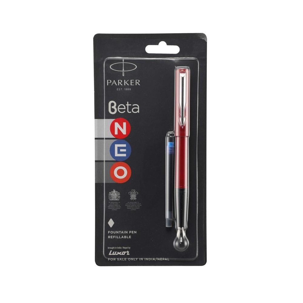 Parker Beta Neo CT | Fountain Pen | Body Color - Red | Ink Color - Blue
