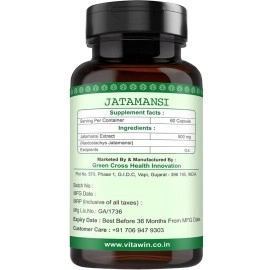 VITAWIN JATAMANSI Capsules for Brain Tonic, 500 mg,60 Capsules, Pure Natural Herbal