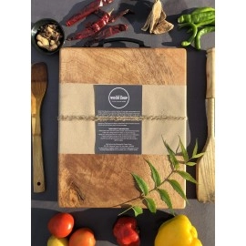 Wood Chop Anti-Bacterial Single Solid BlockWooden Chopping - Mango Wood Cutting Board with Metal Handel (15 x 9 x 1 Inches, Large)