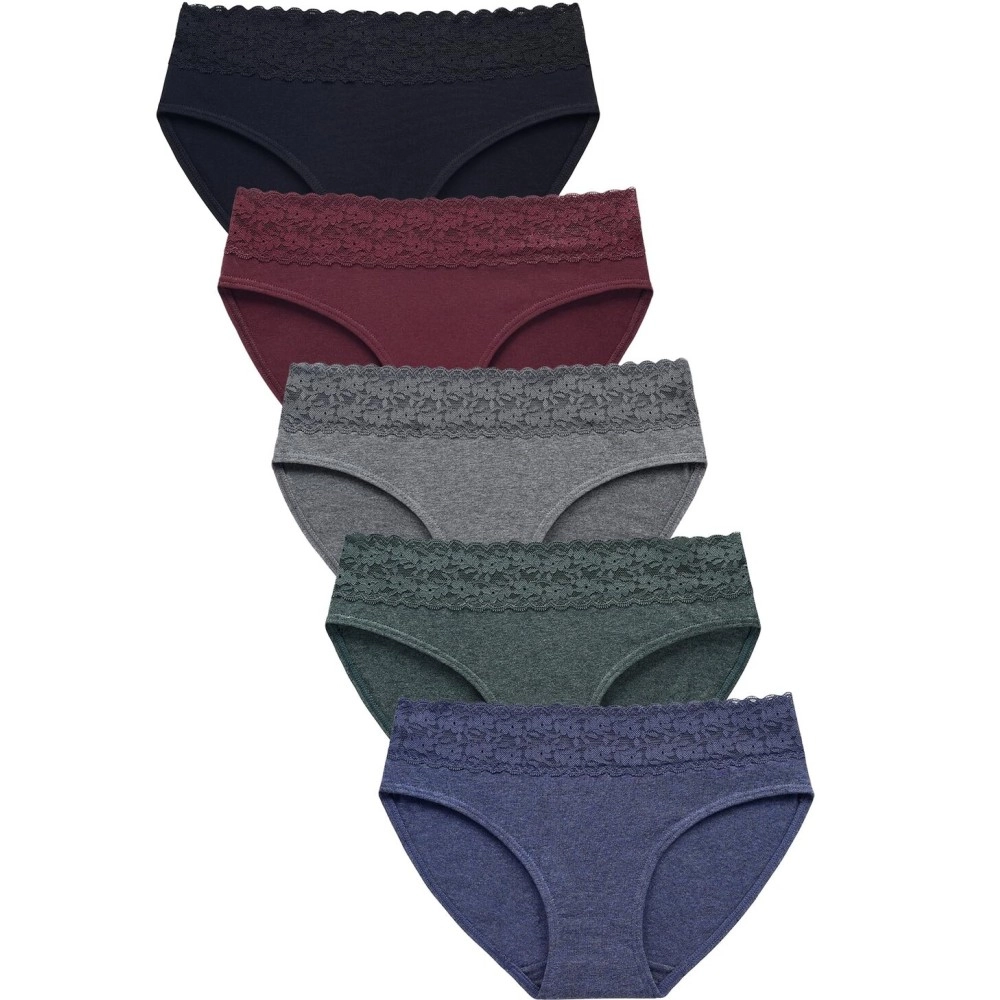 Wealurre Cotton Panties for Women Bikini Underwear Hipster Underpants Lace Briefs Pack, Lace Panties -Darkcolor, L