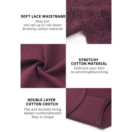 Wealurre Cotton Panties for Women Bikini Underwear Hipster Underpants Lace Briefs Pack, Lace Panties -Darkcolor, L