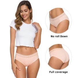 Wealurre Cotton Panties for Women Bikini Underwear Hipster Underpants Lace Briefs Pack, Cotton Panties -Light, S
