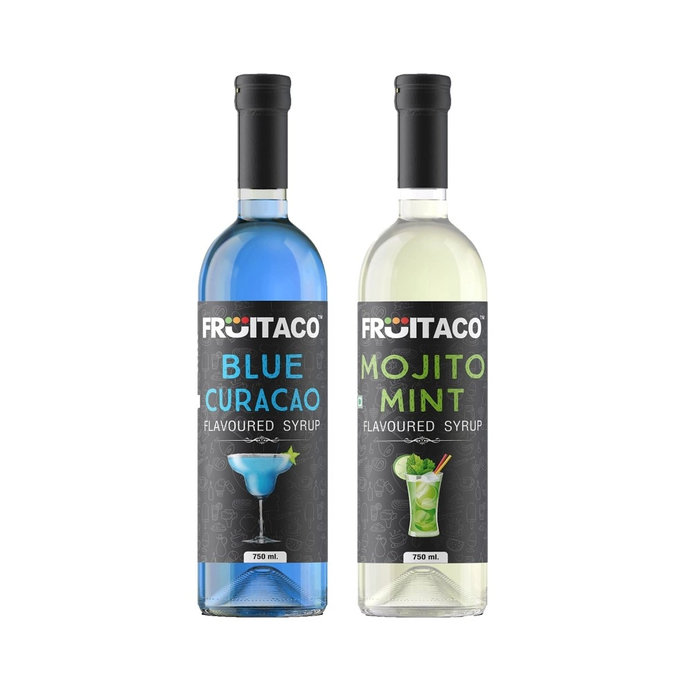 Fruitaco Blue Curacao, Mojito Mint - Mocktail Syrup, Cocktail Mix, Mojito Syrup - Perfect for Mocktails & Cocktails. Pack of 2