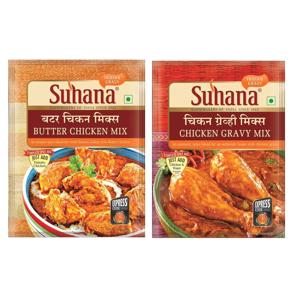 Suhana Butter Chicken 4 Pouch & Chicken Gravy 4 Pouch | Spice Mix | Easy to Cook - Combo of 8