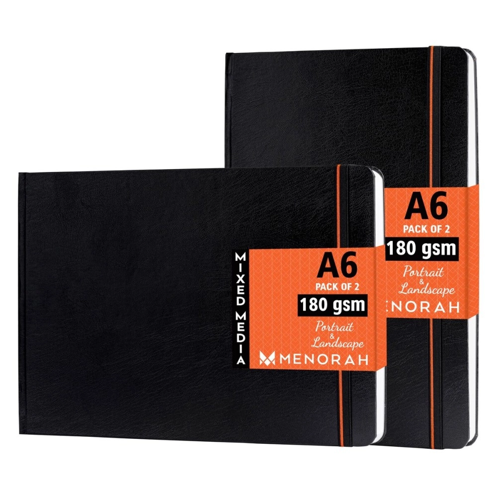 MENORAH - Sketchbooks for Artists-A6-180 GSM- (PACK of 2 Combo )Pocket Size Sketchbook-(100 Pages/50 Sheets)-Drawing Book for Artists-(Size Landscape SKetchbook 10.5 cm x 14.8 cm & Portrait Sketchbook