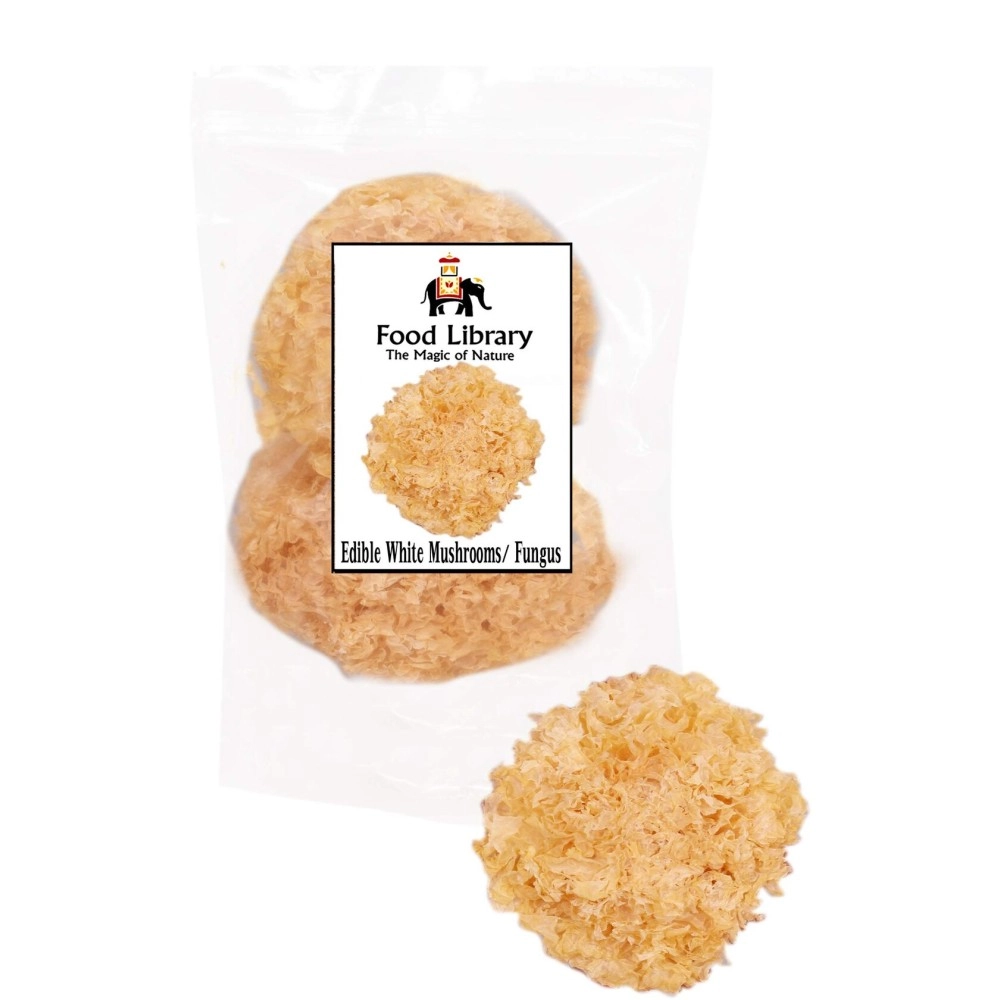 Food Library The Magic Of Nature Dried Snow Fungus Mushrooms, White Fungus, Natural , 75g | Healthy Edible Mushroom for Soups & Desserts
