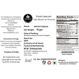 Food Library The Magic Of Nature Dried Snow Fungus Mushrooms, White Fungus, Natural , 75g | Healthy Edible Mushroom for Soups & Desserts