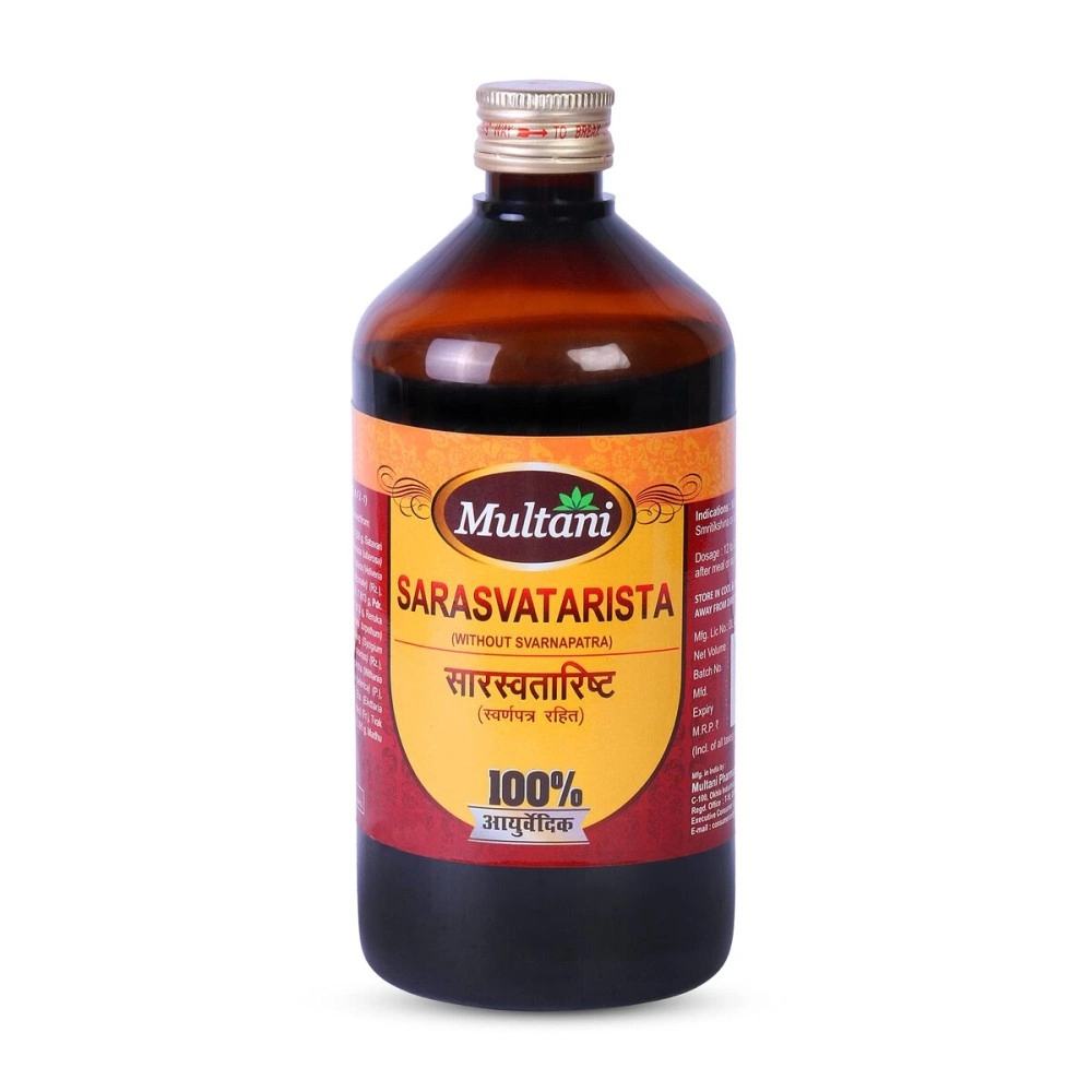 Multani Saraswatarishta | Useful for Concentration & Cognitive Health | Useful In Insomnia, Stress, Anxiety & General weakness Tinnitus | Beneficial for Focus & Learningg| Ayurvedic Tonic for Brain