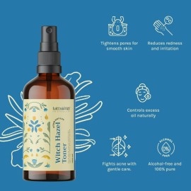 Tattvalogy Pure Witch Hazel Distillate Toner | Alcohol-Free Toner & Astringent for Face | Steam Distilled from Bark & Leaves | Tightens Pores, Controls Oil & Calms Skin | Natural Cleanser For Face