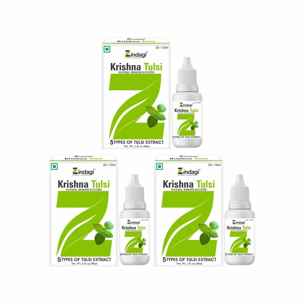 Zindagi Natural Krishna Tulsi Drops | Natural Immunity Booster | Punch Tulsi Ras | Tulsi Liquid Extract | 30ML Pack Of 3