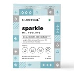 Cureveda Sparkle Oil Pulling for Mouth, Healthy Teeth & Stronger Gums | Herbal Mouthwash with Virgin Coconut Oil | For Mouth Detox & Fresh Breath | Peppermint Flavour (270 gm) (30 Sachet)