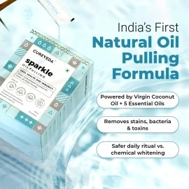 Cureveda Sparkle Oil Pulling for Mouth, Healthy Teeth & Stronger Gums | Herbal Mouthwash with Virgin Coconut Oil | For Mouth Detox & Fresh Breath | Peppermint Flavour (270 gm) (30 Sachet)