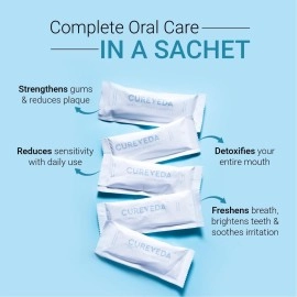 Cureveda Sparkle Oil Pulling for Mouth, Healthy Teeth & Stronger Gums | Herbal Mouthwash with Virgin Coconut Oil | For Mouth Detox & Fresh Breath | Peppermint Flavour (270 gm) (30 Sachet)