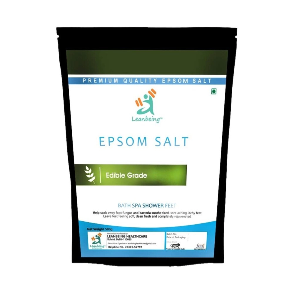 Leanbeing Pure Epsom Salt IP Grade | 500g (Liver cleansing, Bathing,Relaxation,Pain Relief, Therapeutic Spa Treatment)