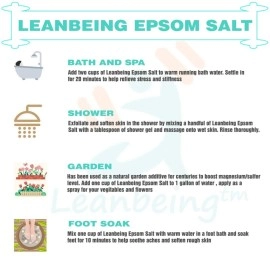 Leanbeing Pure Epsom Salt IP Grade | 500g (Liver cleansing, Bathing,Relaxation,Pain Relief, Therapeutic Spa Treatment)