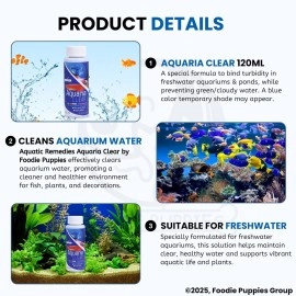Foodie Puppies Aquatic Remedies Aquaria Clear - 120ml | Suitable for Fresh Water | Cloudy Water Remover for Crystal Clear Aquarium Water with Free Key Ring