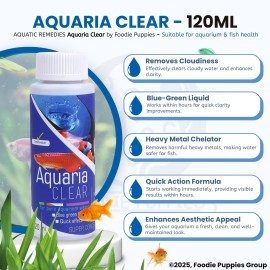 Foodie Puppies Aquatic Remedies Aquaria Clear - 120ml | Suitable for Fresh Water | Cloudy Water Remover for Crystal Clear Aquarium Water with Free Key Ring