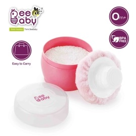 BeeBaby Premium Powder Puff with Conatiner for Baby (Pink,Pack of 1)