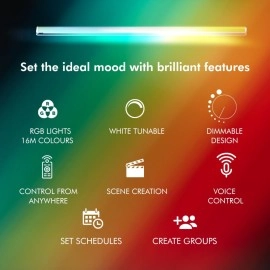 Wipro Next Smart WiFi 20W CCT+RGB LED Batten | 16 Million Colours | White Tunable | Dimmable |Scheduling |Scene Creation |Smart Grouping of Lights |Amazon Alexa & Google Asst. Compatible |Pack of 1