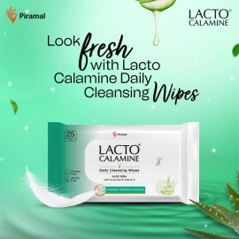Lacto Calamine Daily Cleansing Face Wipes with Aloe Vera, Cucumber and Vitamin E (25 wipes) Pack of 3