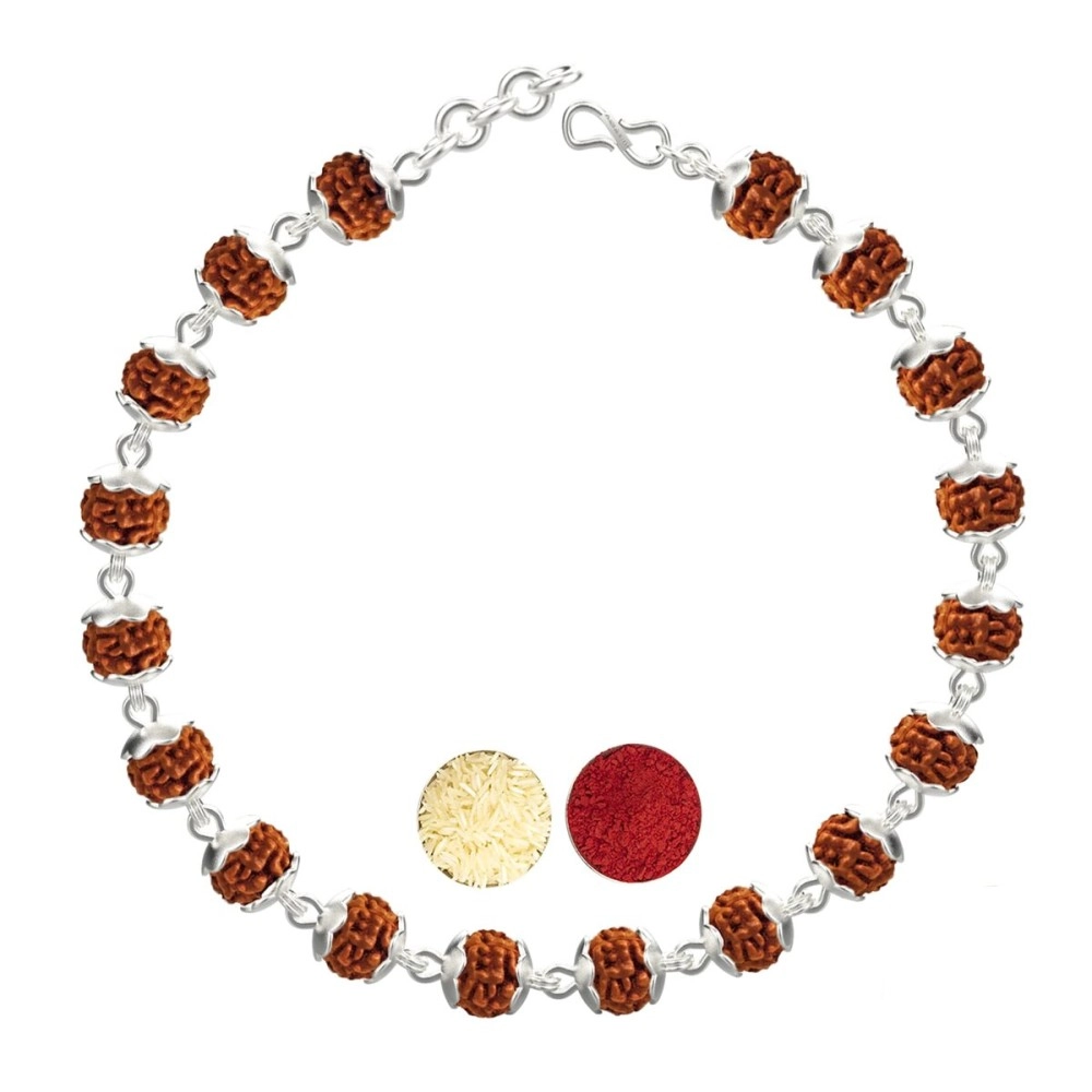 Njels 925 BIS Hallmarked Dual Silver Wire Rudraksha Bracelet with Length Extension for Men & Boys (6.0 MM Natural Rudraksha) | Gift for Him