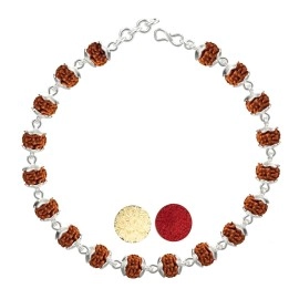 Njels 925 BIS Hallmarked Dual Silver Wire Rudraksha Bracelet with Length Extension for Men & Boys (6.0 MM Natural Rudraksha) | Gift for Him