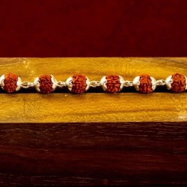 Njels 925 BIS Hallmarked Dual Silver Wire Rudraksha Bracelet with Length Extension for Men & Boys (6.0 MM Natural Rudraksha) | Gift for Him