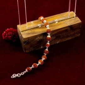 Njels 925 BIS Hallmarked Dual Silver Wire Rudraksha Bracelet with Length Extension for Men & Boys (6.0 MM Natural Rudraksha) | Gift for Him