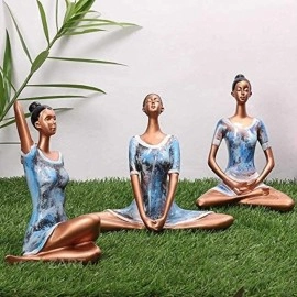 Zart Set of 3 Different Yoga Posture Lady Statue Figurine for Home Table Top Living Room Hall Bedroom Shelf Decoration - Yoga Statue in Decor