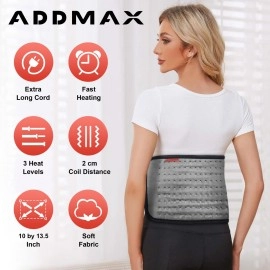 ADDMAX Electric Heating Pad | Orthopaedic Heating Belt Lower Back Heat Therapy Waist Belt with 3 Temperature Settings for Pain Relief of Abdominal Stomach Lumbar Muscle Strain etc |Dark Grey|