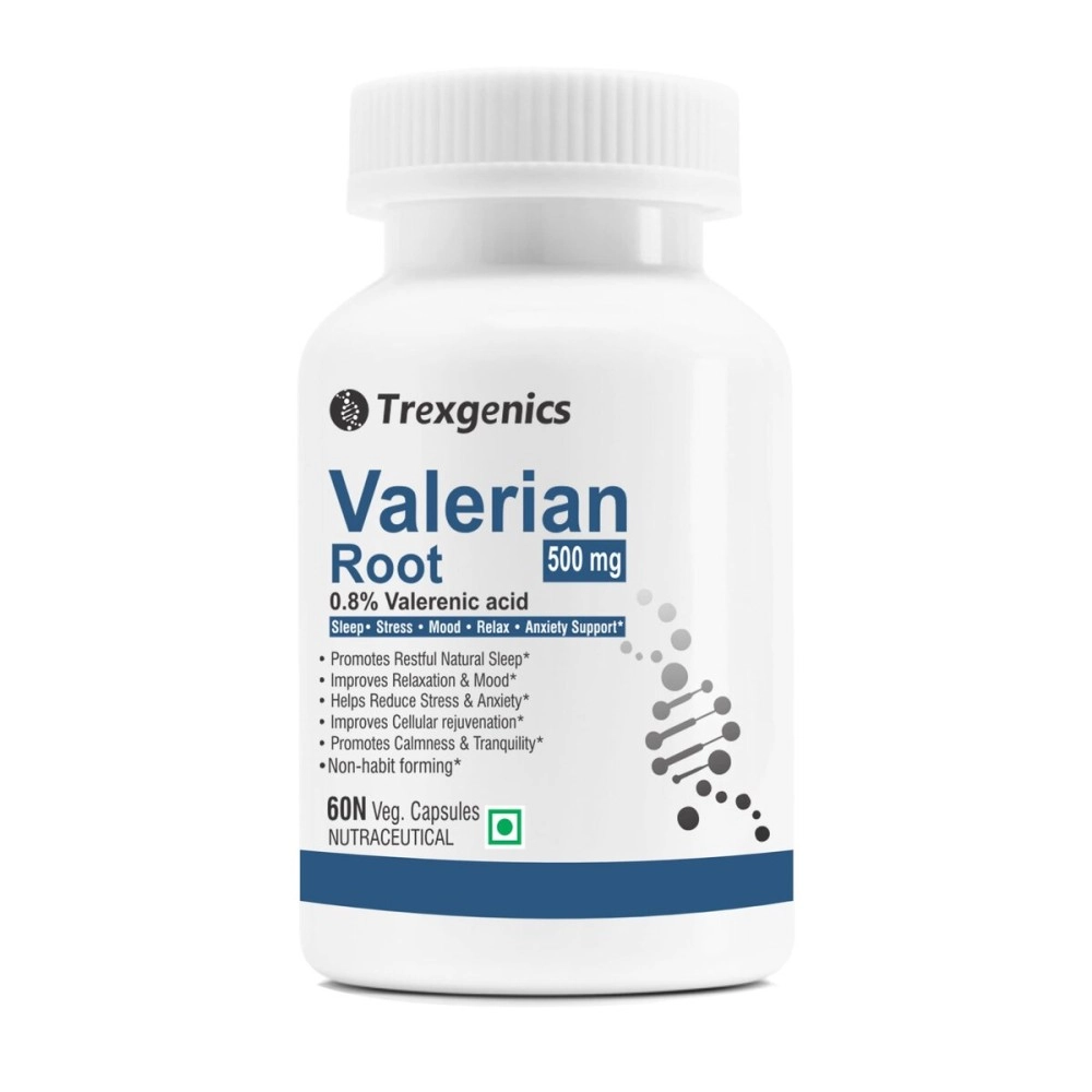 Trexgenics VALERIAN Root 500mg Standardized (0.8% Valerenic acid) Sleep, Stress,Mood,Relax, Migraine, Anxiety Support(60 Vcaps) (1)