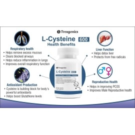 Trexgenics L-CYSTEINE 600mg Amino acid for Structural Support, Antioxidant, Respiratory, Skin, Hair & Nails (60 Vcaps) (1)
