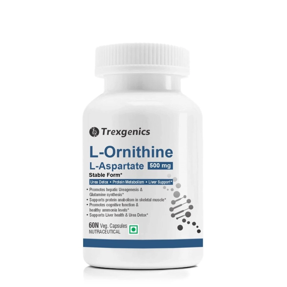 Trexgenics L-ORNITHINE Stable form as L-Aspartate 500mg Urea Detox, Protein Metabolism, Liver Support (60 Vcaps) (1)