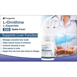Trexgenics L-ORNITHINE Stable form as L-Aspartate 500mg Urea Detox, Protein Metabolism, Liver Support (60 Vcaps) (1)