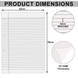 Lakeer A4 Ruled White Project Sheets Loose Leaf Filler Paper, 100 Sheet, 11.3 x 8.7 Inch, (Both Side Ruled), For Art & Craft, Project, Presentation, Etc,
