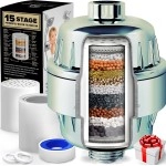 AquaHomeGroup 15 Stage Shower Filter with Vitamin C for Hard Water - High Output Shower Water Filter to Remove Chlorine and Fluoride - 2 Cartridges Included -Consistent Water Flow Showerhead Filter