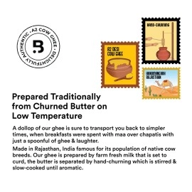 Barosi A2 Desi Cow Ghee 500 ml, Produced from Grass Fed Desi Cow Milk, Natural and Pure, Bilona Padati, Premium Glass Packaging