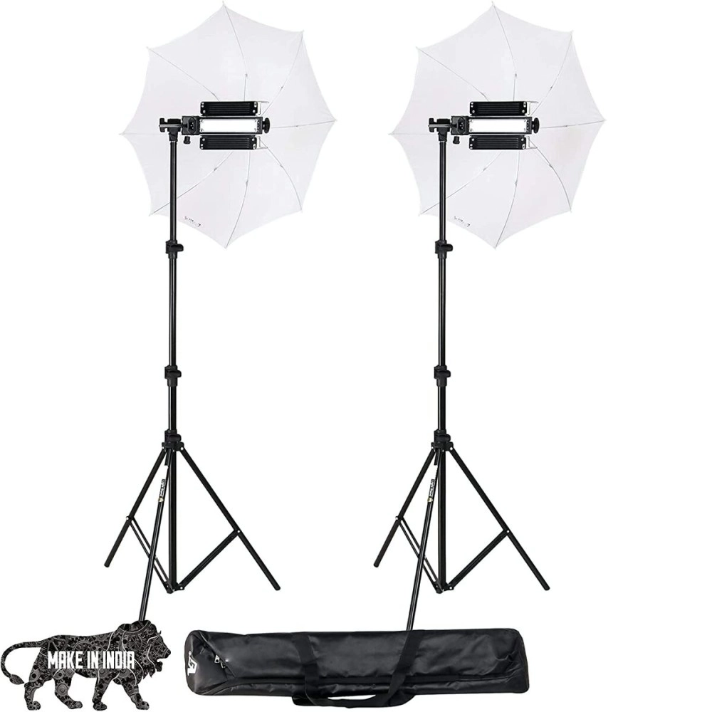 HIFFIN Porta Kit with Pair of 9 feet Light Stands, Porta Lights, Umbrellas for Video & Still Photography Lighting (Porta Light kit Mark II)