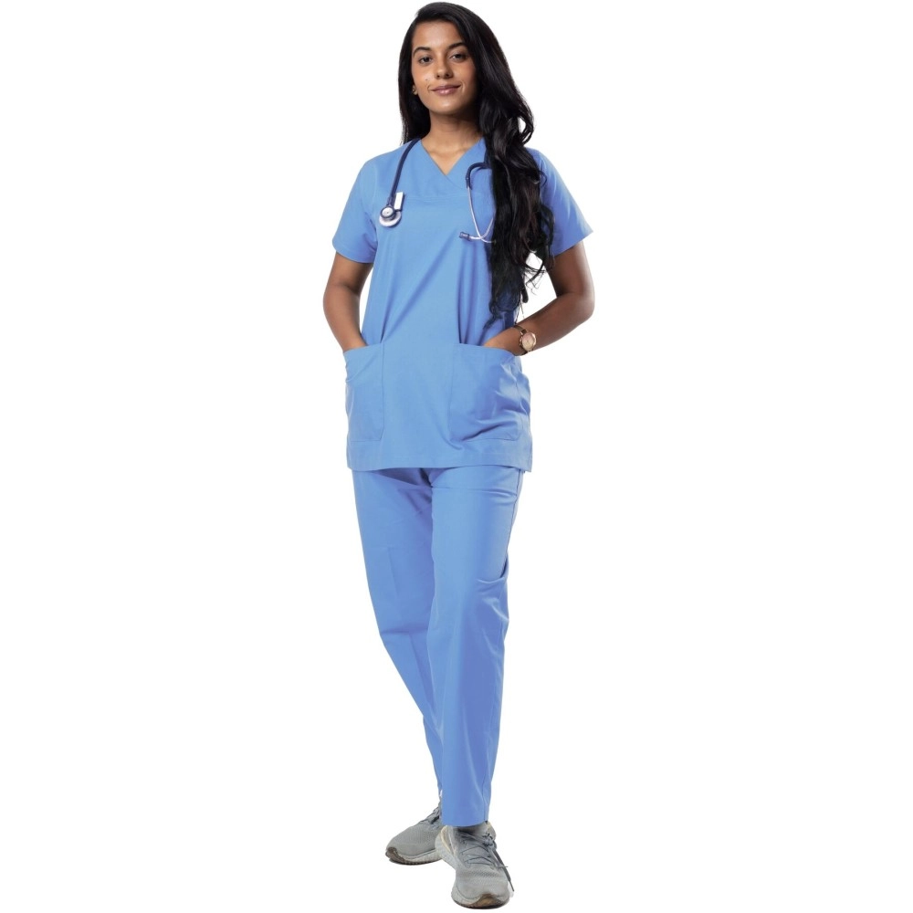 UNIFORM CRAFT Womens Scrub Suits DSVX || 4 pocket scrubs | Ideal for doctors, dentists, vets, nurses & healthcare professionals (Ocean Blue, L)