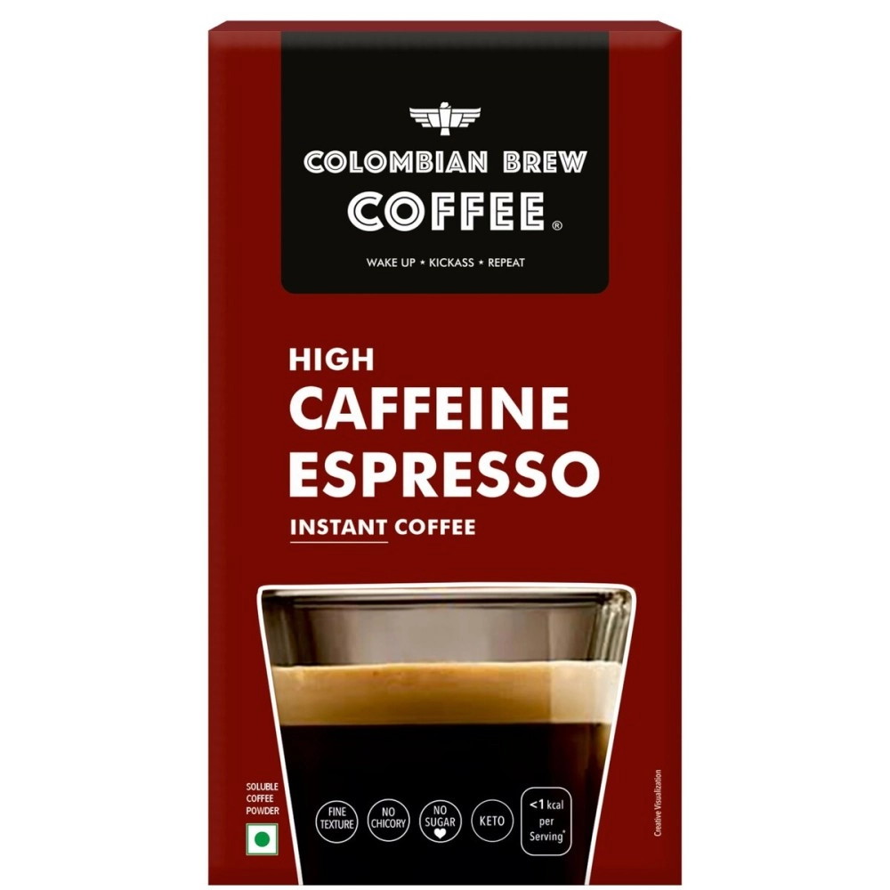 COLOMBIAN BREW COFFEE High Caffeine Espresso Instant Powder, Strong, 50g