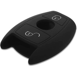JVCV Silicone Key Cover Compatible with Mercedes Benz C E M S CLS CLK GLK GLC G Class 2 Button Smart Key - Rally Stripe (Black White)