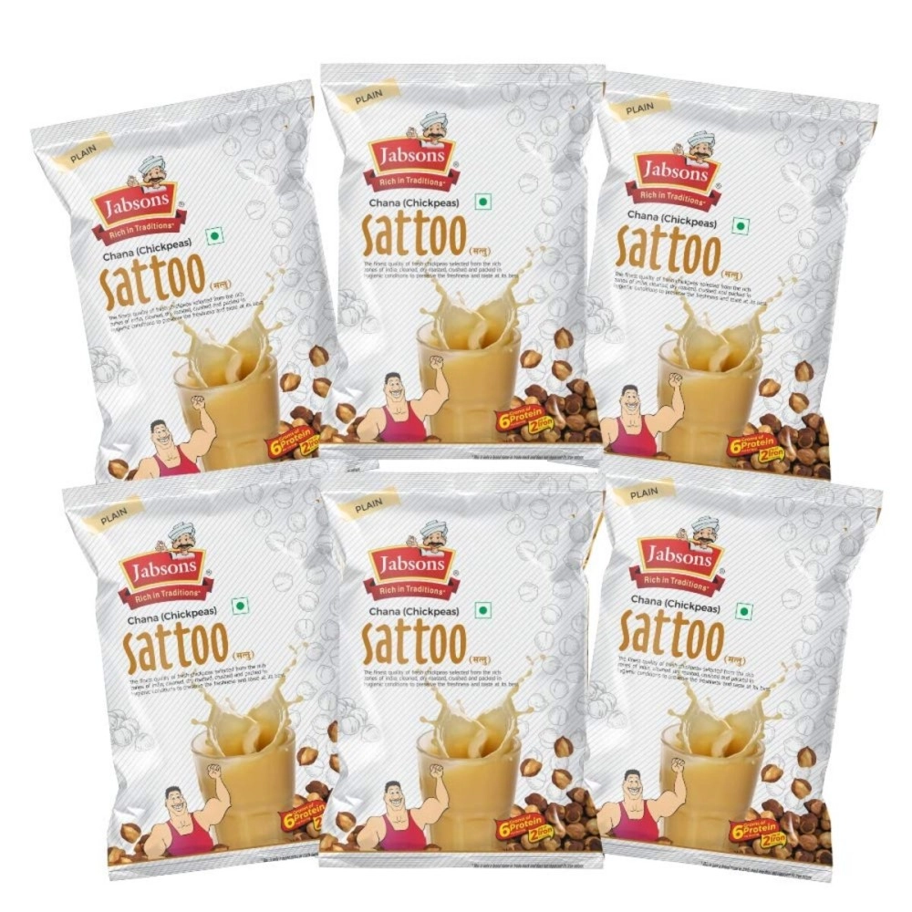Jabsons Chana Sattoo Plain - 500g (Pack of 6) | Natural & Gluten Free Chana Sattu | Sattoo Drink Powder I High Fiber