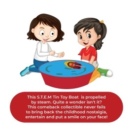 Desi Toys Putt Putt Nav|Pop Pop Steam Boat|Yellow & Red Colour|Classic Indian Toy|Nostalgic Tin Water Toy|Free Candle & Pipette|Supported by Flame|Size: 14 x 6.5 x 3 cm