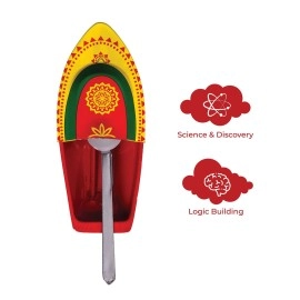 Desi Toys Putt Putt Nav|Pop Pop Steam Boat|Yellow & Red Colour|Classic Indian Toy|Nostalgic Tin Water Toy|Free Candle & Pipette|Supported by Flame|Size: 14 x 6.5 x 3 cm