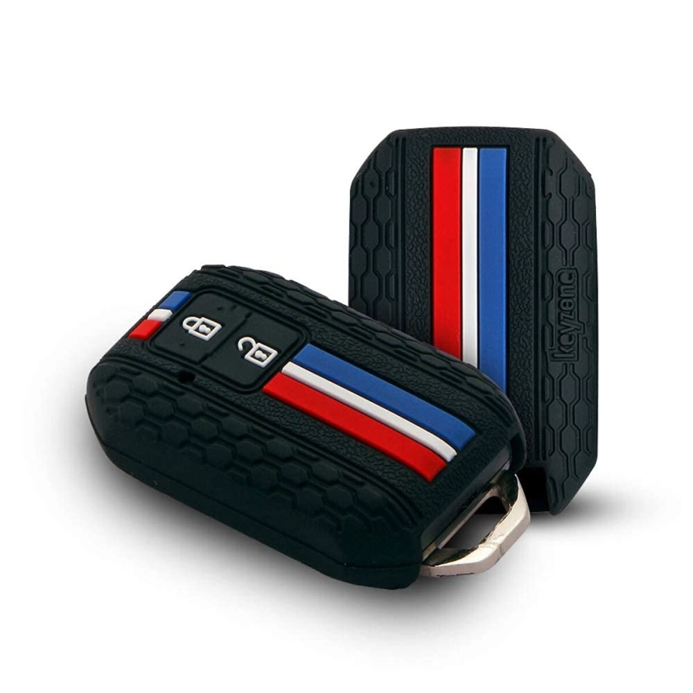 Keyzone Striped Silicone Key Cover Compatible for Suzuki Baleno, Grand Vitara, XL6, Swift, New Brezza 2022, Ertiga, Dzire (2 Button Smart Key, Black)