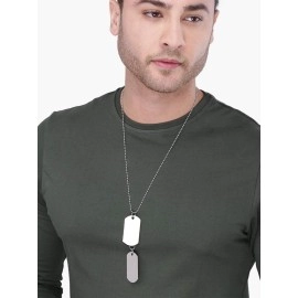 Yellow Chimes Stainless Steel Daily Wear Plain Army Dual Dog Tag Pendant Necklace for Men (Silver) (YCSSCH-TAGDUAL-SL)