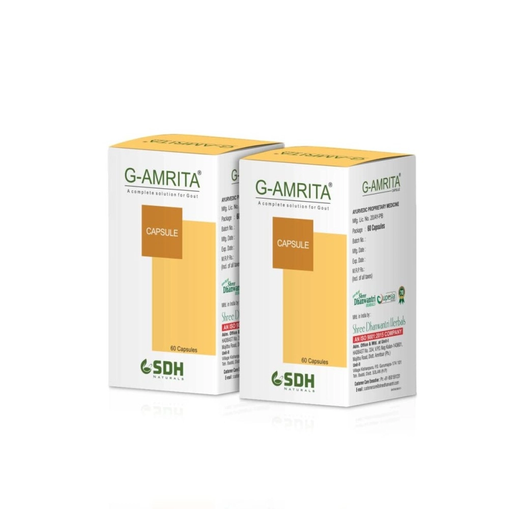 SHREE DHANWANTRI HERBALS Naturals G Amrita Capsule helps in Gout, Joint Pain Relief by Healthy Uric Acid Level, helps reduce swelling & Pain, Supplement for Joint care pack of 120 (60x2) Capsules